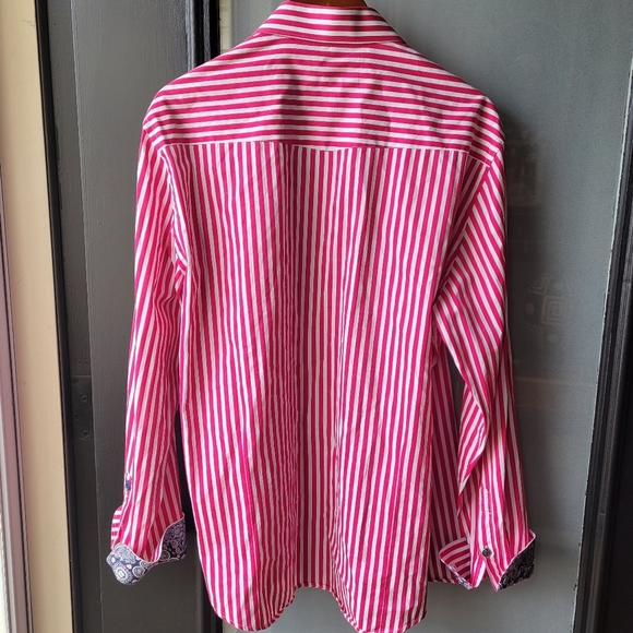 Stone Rose Shirt Men Small Pink Button Up Striped Logo Preppy Dress Shirt * - Picture 2 of 10